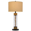 32" Table Lamp | Rippled Glass Body with Rope Accents | Burlap Shade | Metal Base