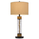 32" Table Lamp | Rippled Glass Body with Rope Accents | Burlap Shade | Metal Base