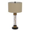 32" Table Lamp | Rippled Glass Body with Rope Accents | Burlap Shade | Metal Base