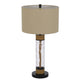 32" Table Lamp | Rippled Glass Body with Rope Accents | Burlap Shade | Metal Base