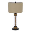 32" Table Lamp | Rippled Glass Body with Rope Accents | Burlap Shade | Metal Base