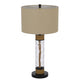 32" Table Lamp | Rippled Glass Body with Rope Accents | Burlap Shade | Metal Base