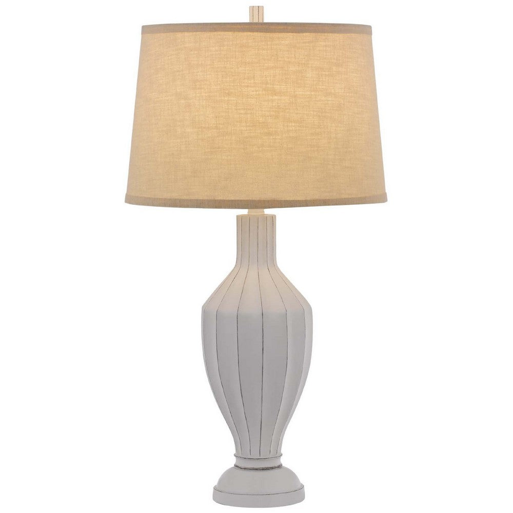 31" Table Lamp | Faceted Urn Body | Brown Shade | Weathered White Resin