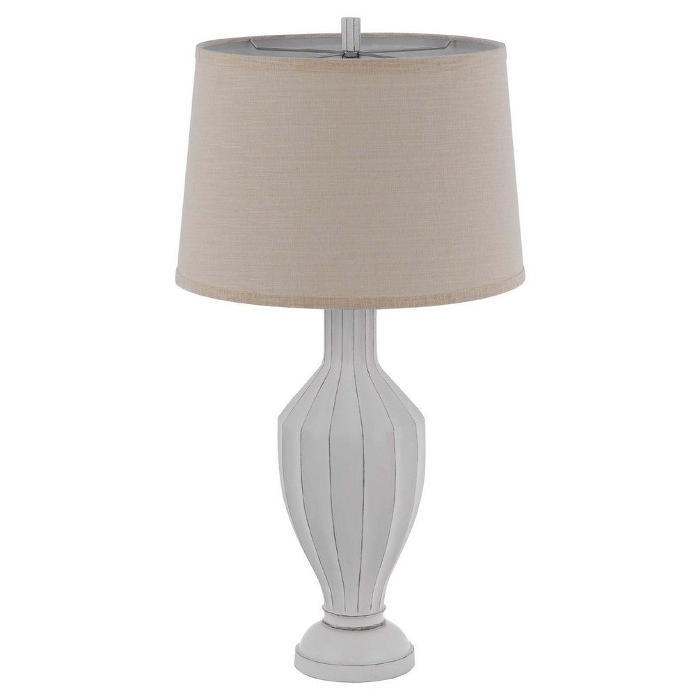 31" Table Lamp | Faceted Urn Body | Brown Shade | Weathered White Resin