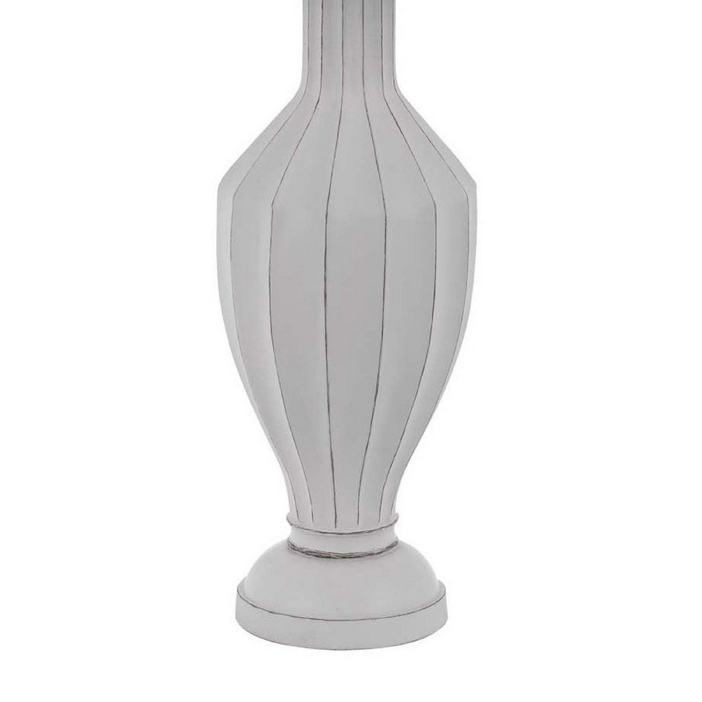 31" Table Lamp | Faceted Urn Body | Brown Shade | Weathered White Resin