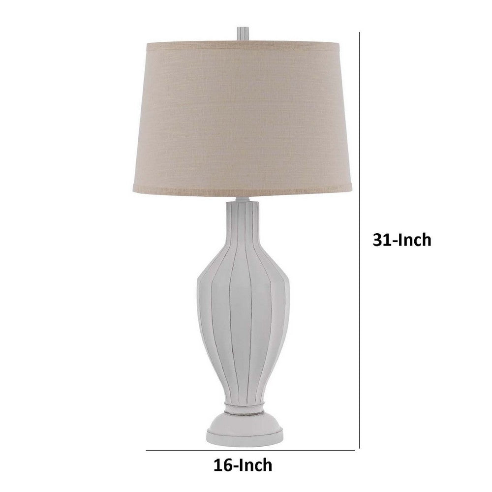31" Table Lamp | Faceted Urn Body | Brown Shade | Weathered White Resin