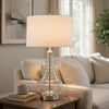 Table Lamp | Tapered Corkscrew Glass Body with Wire Accent | Brushed Steel