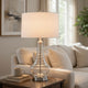 Table Lamp | Tapered Corkscrew Glass Body with Wire Accent | Brushed Steel