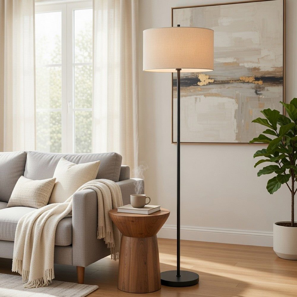 Avira 61" Floor Lamp | Speckled Hardback Kraft Paper Shade | Black Metal
