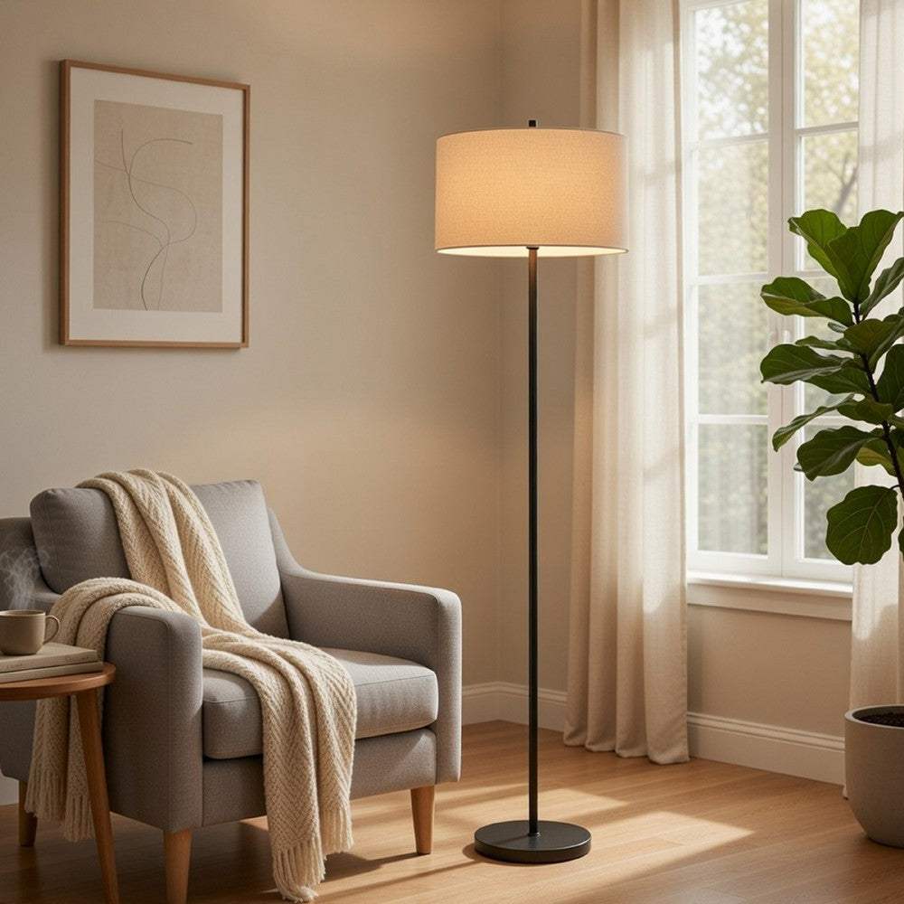 Avira 61" Floor Lamp | Speckled Hardback Kraft Paper Shade | Black Metal