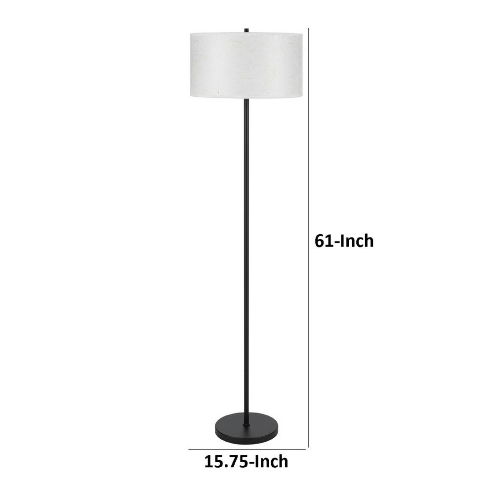 Avira 61" Floor Lamp | String Pattern White Fabric Shade | Black Metal