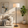 Avira 61" Floor Lamp | String Pattern White Fabric Shade | Black Metal