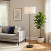 Avira 61" Floor Lamp | String Pattern White Fabric Shade | Black Metal
