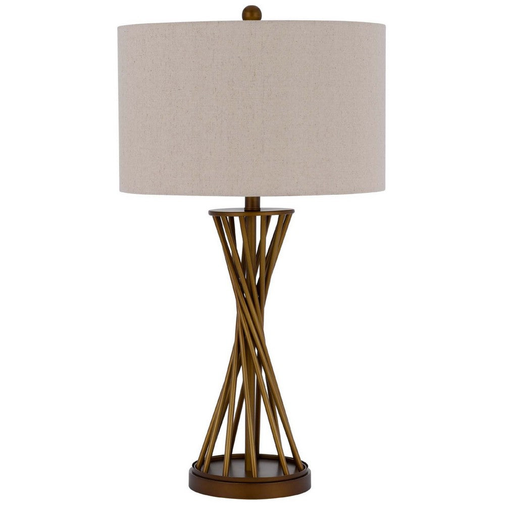 Table Lamp | Twisted Hourglass Gold Base | Light Brown Shade | 31"