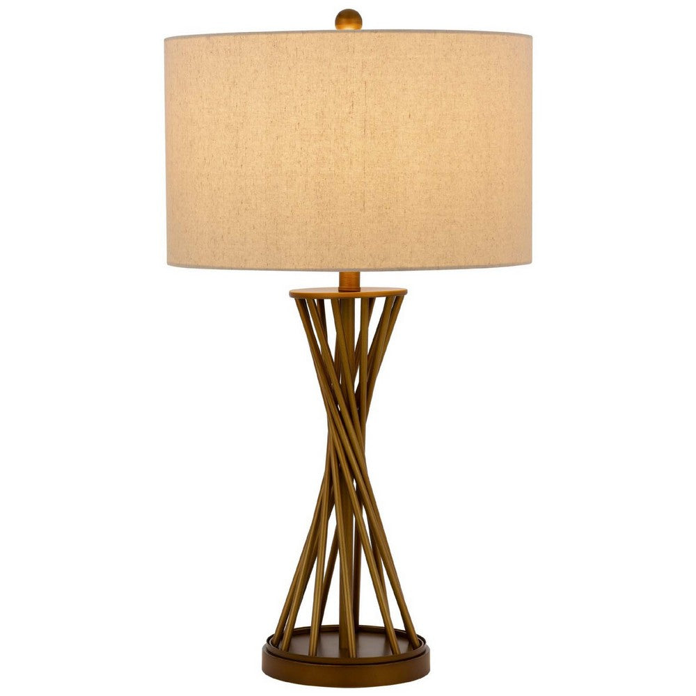 Table Lamp | Twisted Hourglass Gold Base | Light Brown Shade | 31"