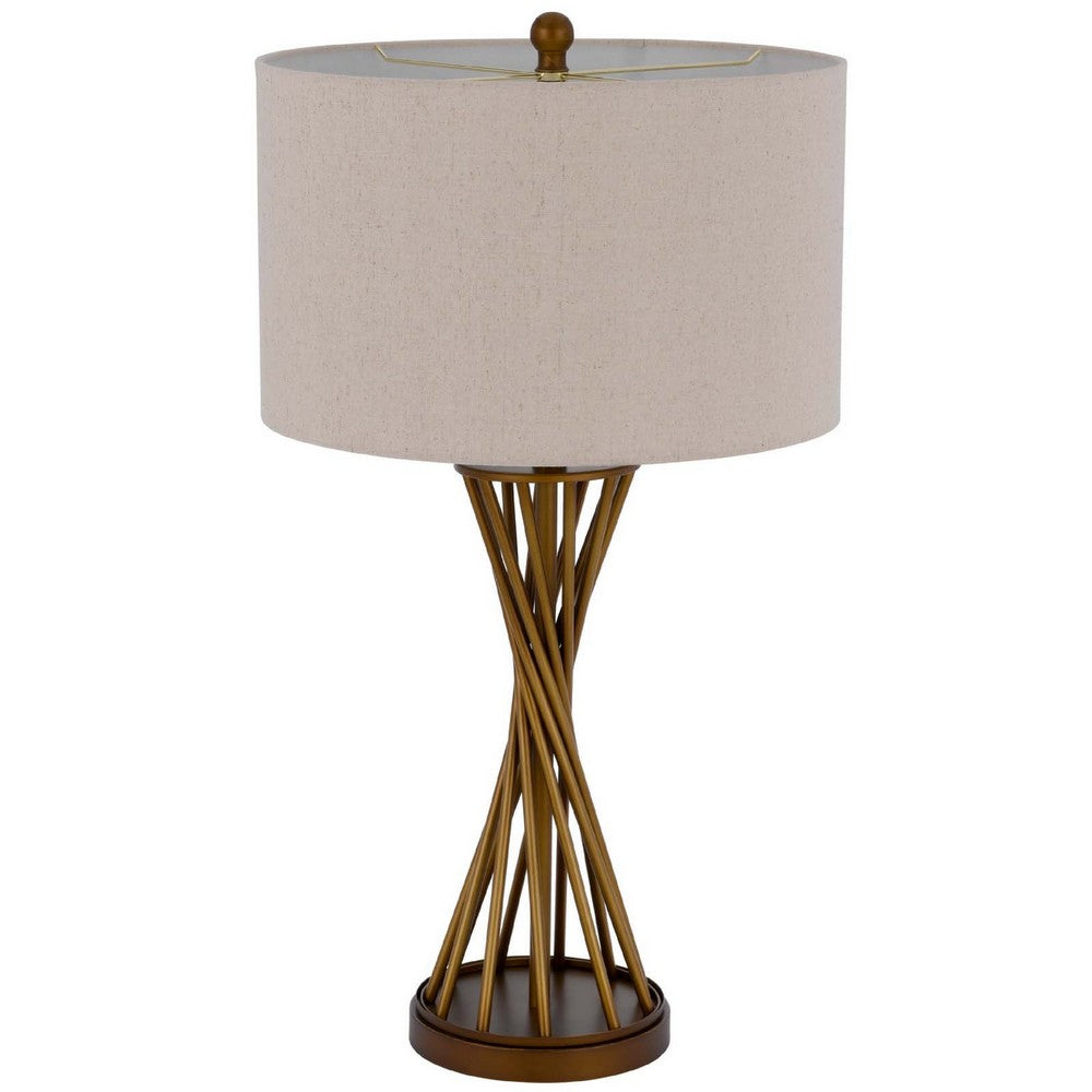Table Lamp | Twisted Hourglass Gold Base | Light Brown Shade | 31"