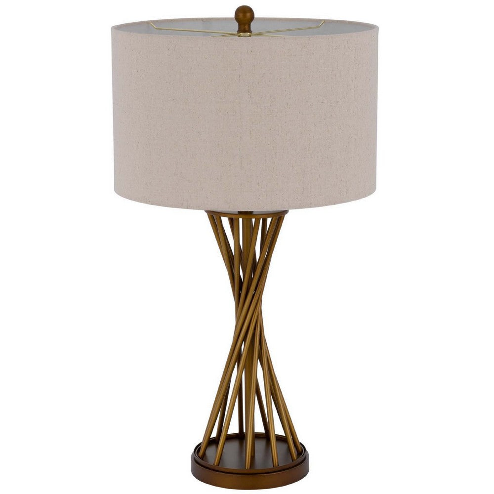 Table Lamp | Twisted Hourglass Gold Base | Light Brown Shade | 31"