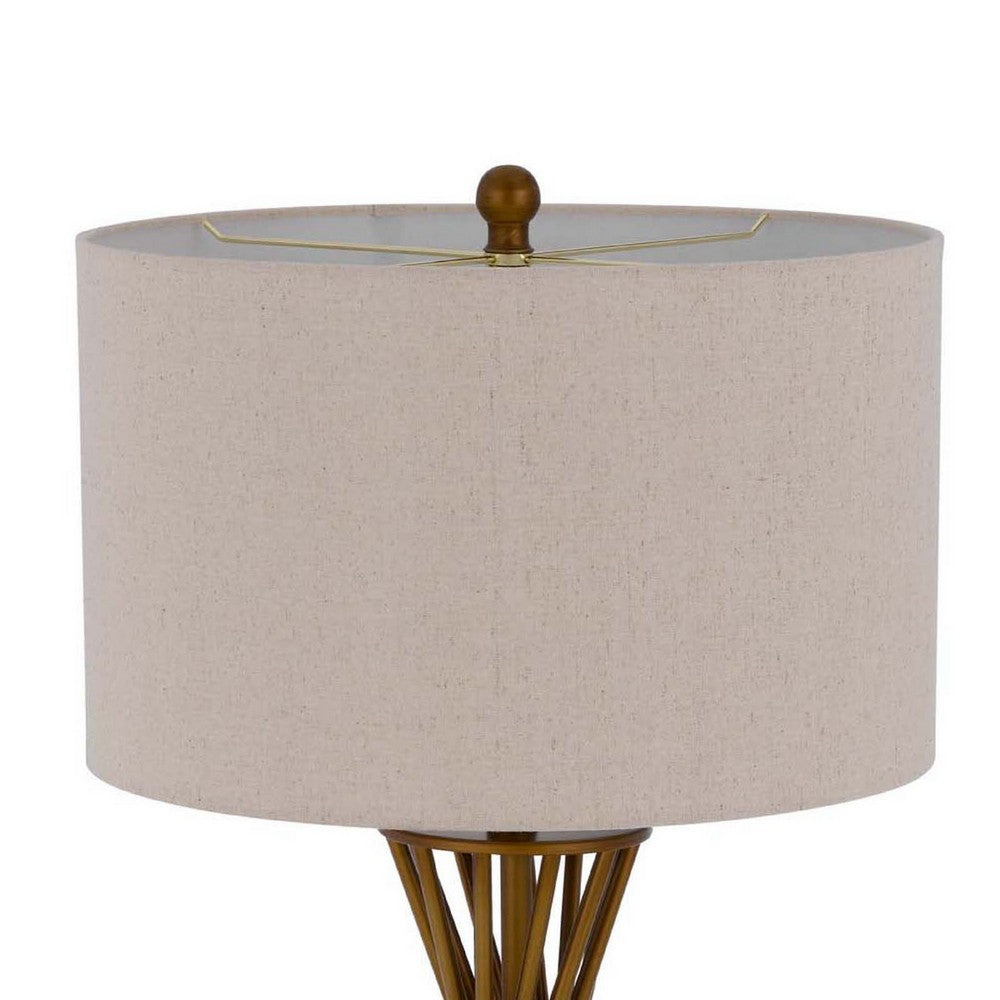 Table Lamp | Twisted Hourglass Gold Base | Light Brown Shade | 31"