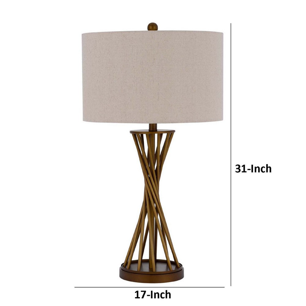 Table Lamp | Twisted Hourglass Gold Base | Light Brown Shade | 31"
