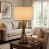 Table Lamp | Twisted Hourglass Gold Base | Light Brown Shade | 31"