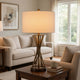 Table Lamp | Twisted Hourglass Gold Base | Light Brown Shade | 31"