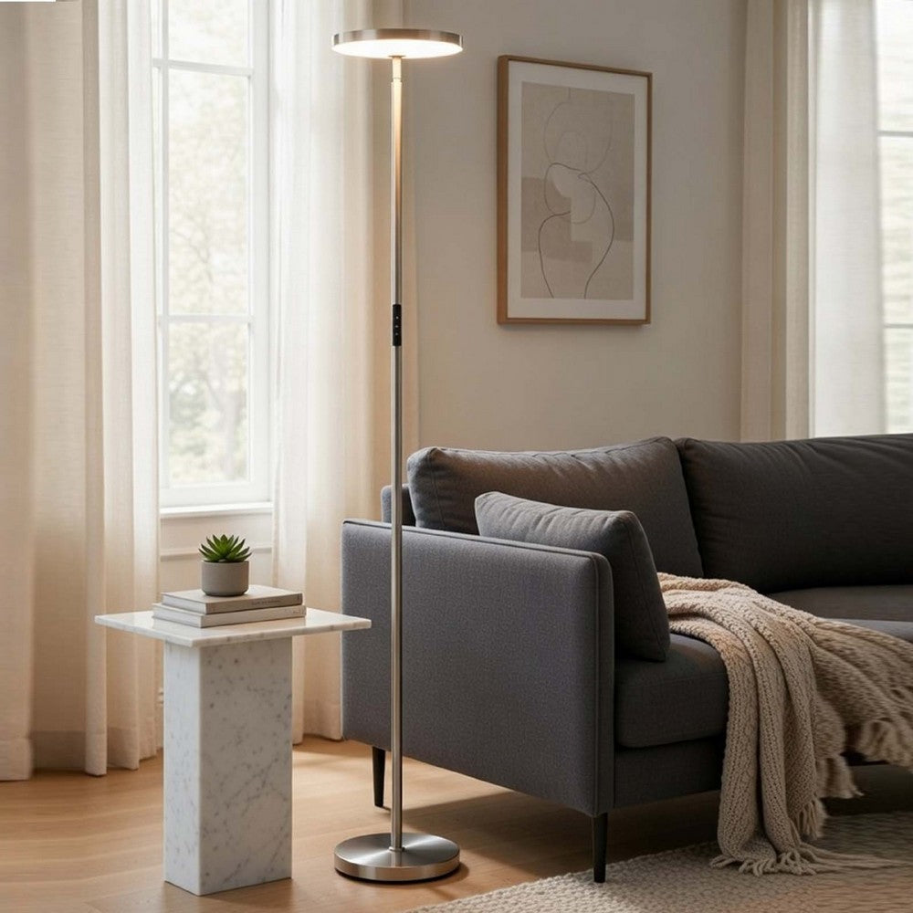 Floor Lamp with LED Torchiere | Touch Dimmer | 70" Brushed Steel