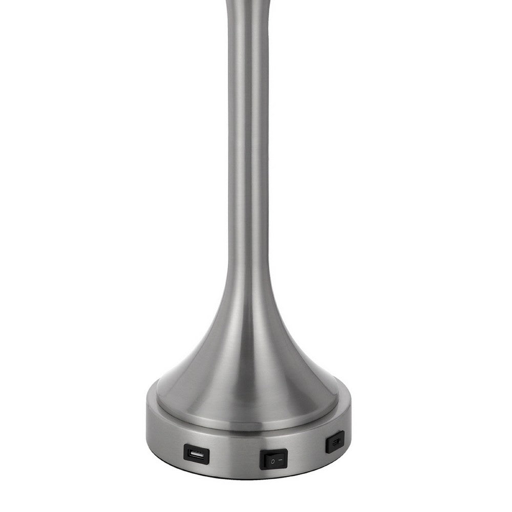 Table Lamp | USB Ports | Frosted White Glass Shade | 22" Brushed Steel