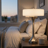 Table Lamp | USB Ports | Frosted White Glass Shade | 22" Brushed Steel