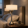 Table Lamp | USB Ports | Frosted White Glass Shade | 22" Brushed Steel