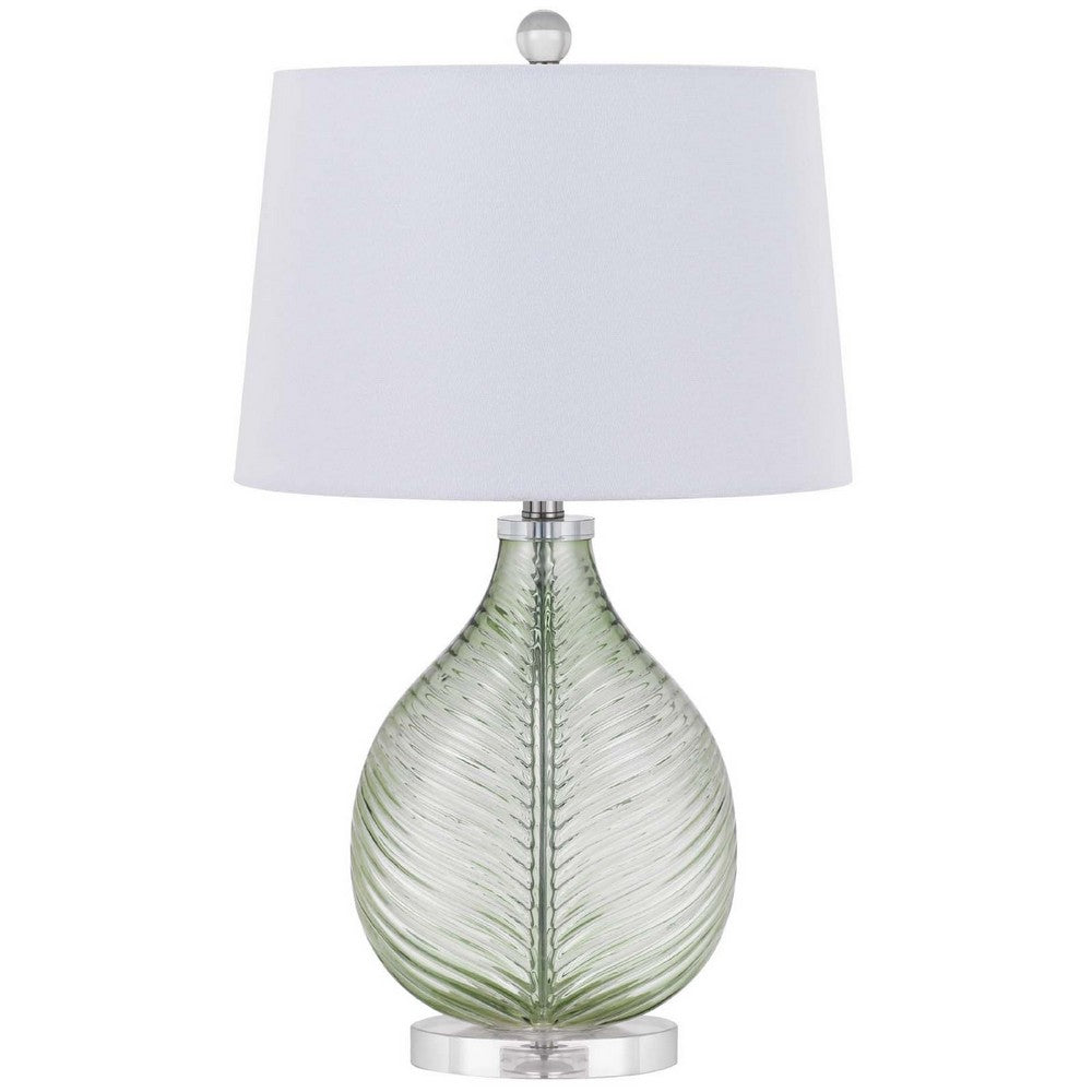 Table Lamp | White Drum Shade | 26" Lime Green Faceted Teardrop Base