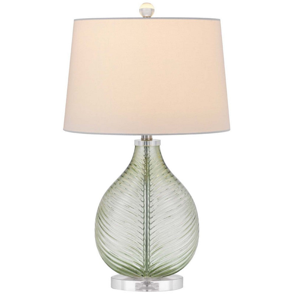 Table Lamp | White Drum Shade | 26" Lime Green Faceted Teardrop Base
