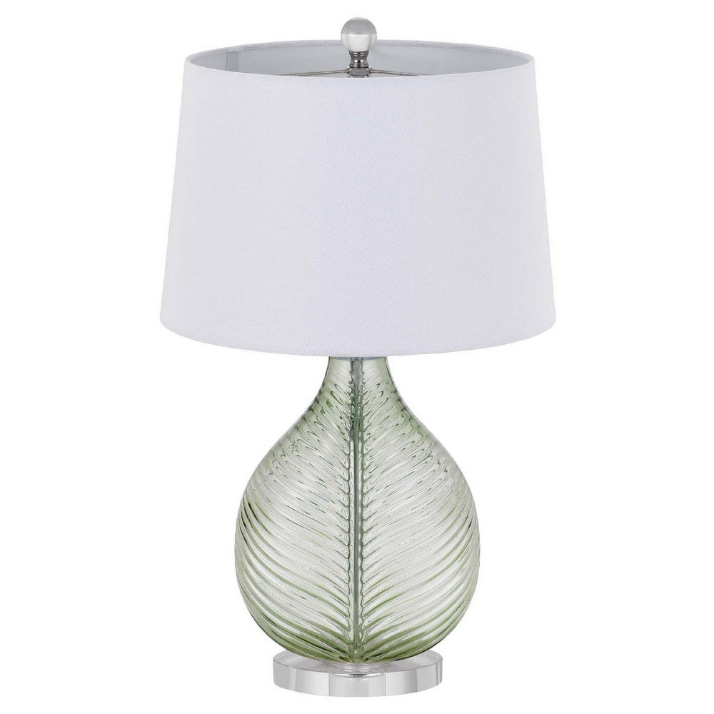 Table Lamp | White Drum Shade | 26" Lime Green Faceted Teardrop Base