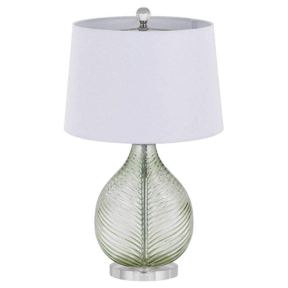 Table Lamp | White Drum Shade | 26" Lime Green Faceted Teardrop Base