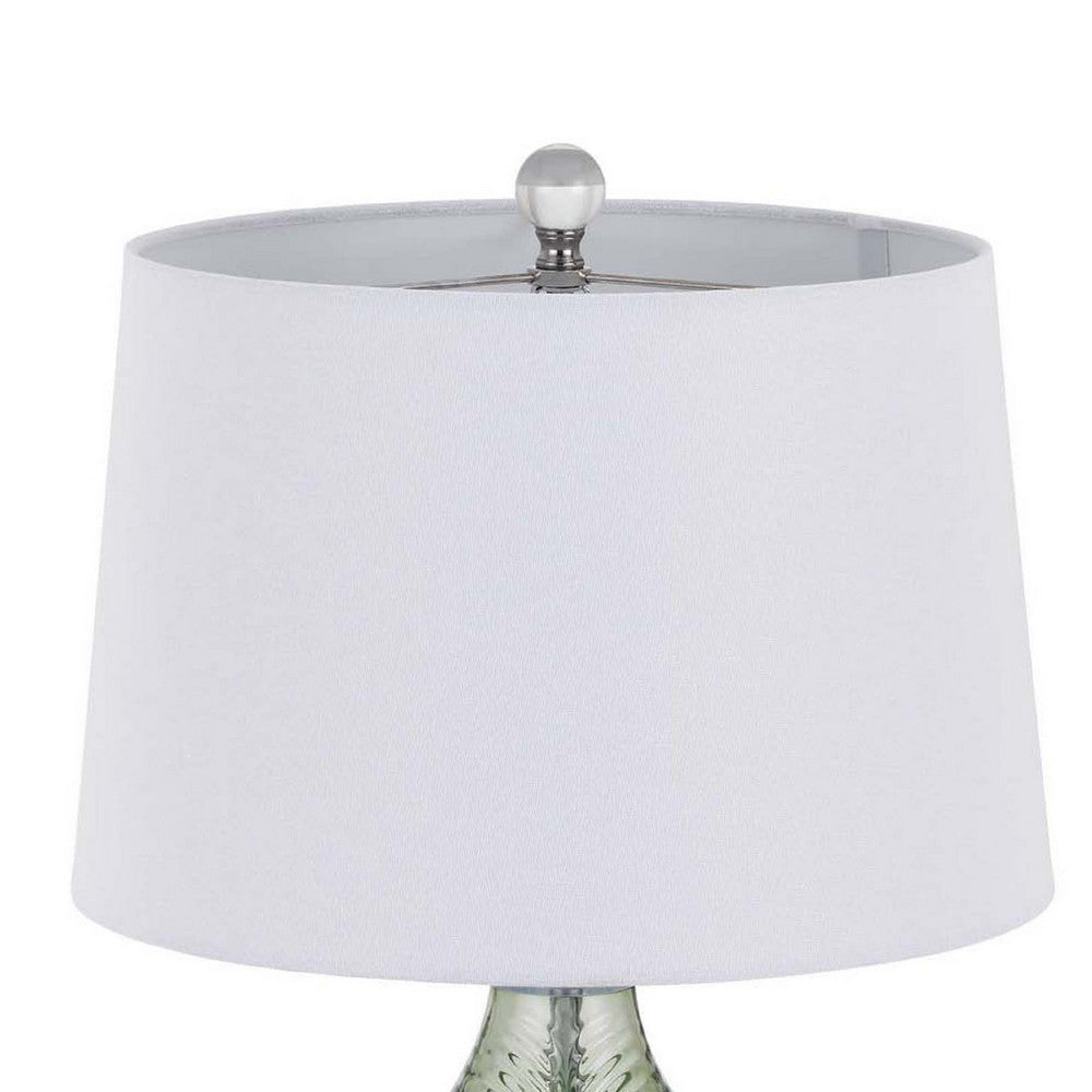 Table Lamp | White Drum Shade | 26" Lime Green Faceted Teardrop Base