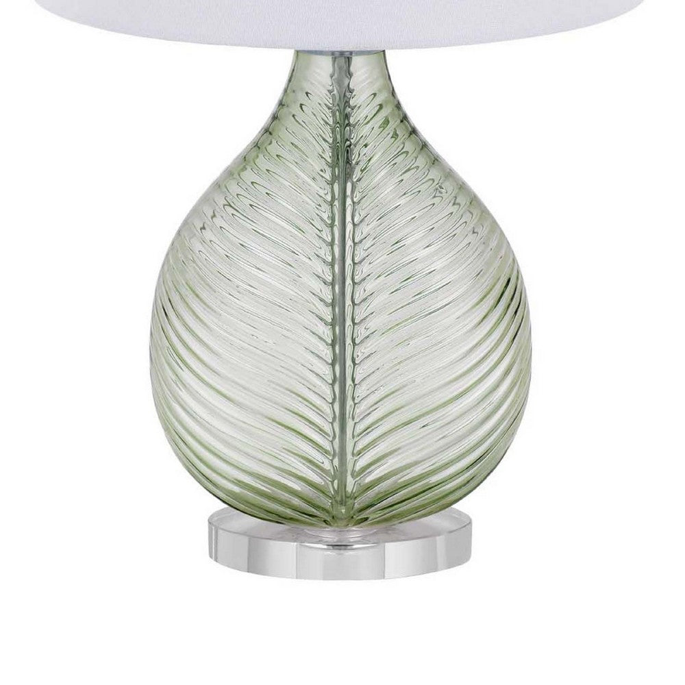 Table Lamp | White Drum Shade | 26" Lime Green Faceted Teardrop Base