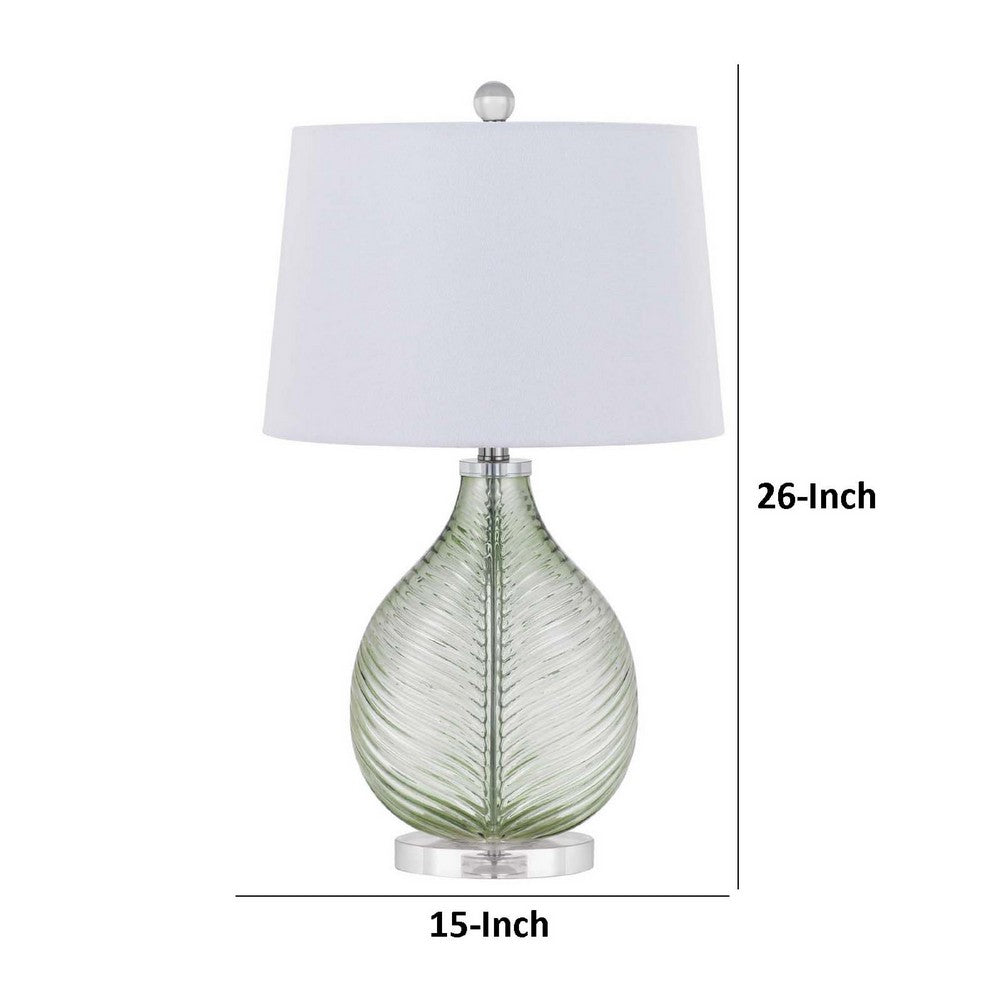 Table Lamp | White Drum Shade | 26" Lime Green Faceted Teardrop Base