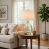 Table Lamp | White Drum Shade | 26" Lime Green Faceted Teardrop Base