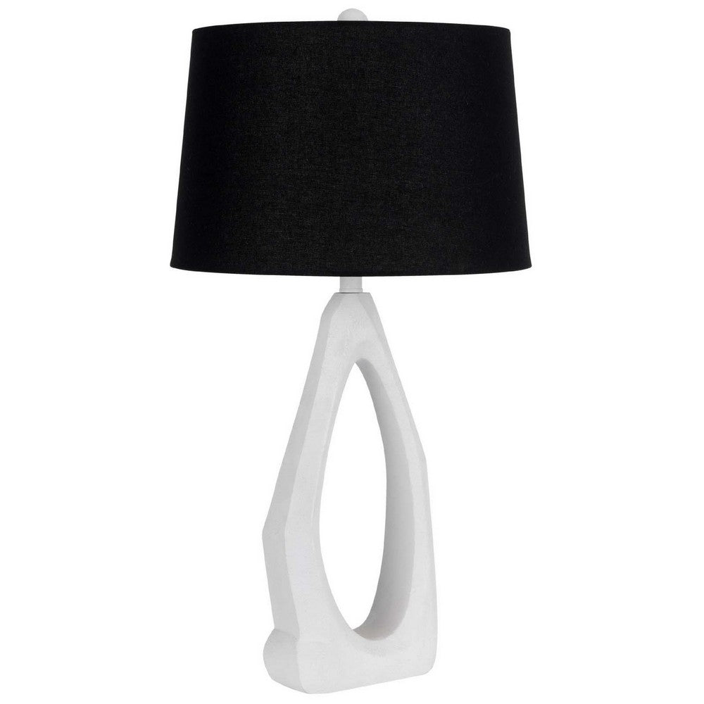 Table Lamp with Black Drum Shade | Sculpted White Resin Base | 30"