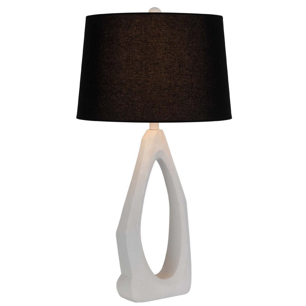 Table Lamp with Black Drum Shade | Sculpted White Resin Base | 30"