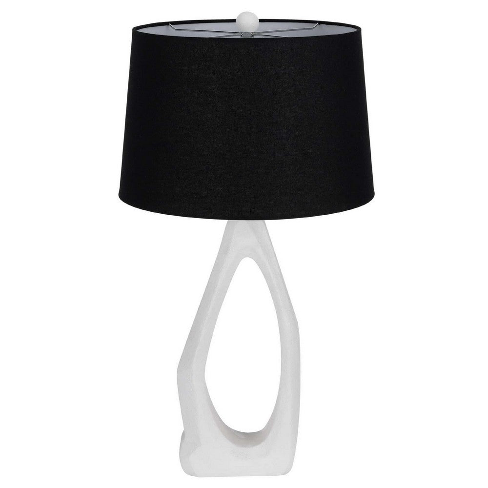 Table Lamp with Black Drum Shade | Sculpted White Resin Base | 30"