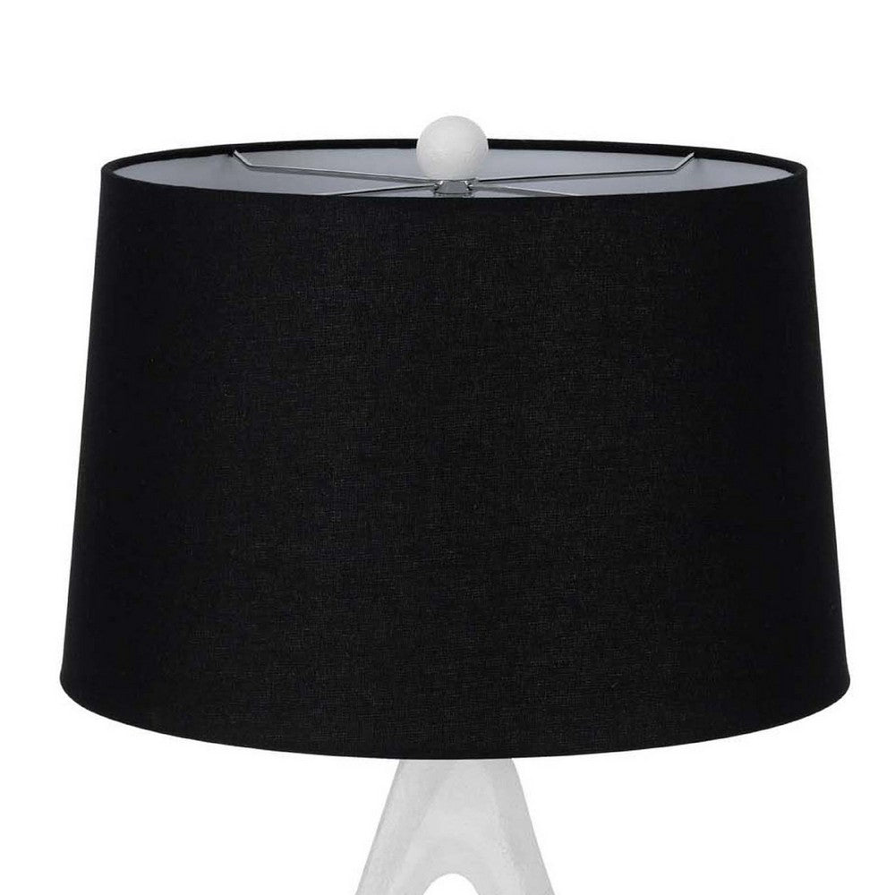 Table Lamp with Black Drum Shade | Sculpted White Resin Base | 30"