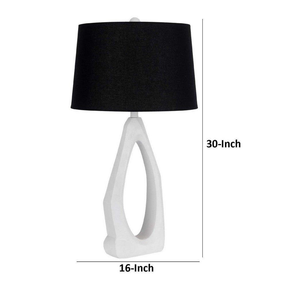 Table Lamp with Black Drum Shade | Sculpted White Resin Base | 30"