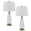 Table Lamp Set of 2 | Fluted Glass Base | Antique Brass | Off White Shade