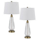 Table Lamp Set of 2 | Fluted Glass Base | Antique Brass | Off White Shade