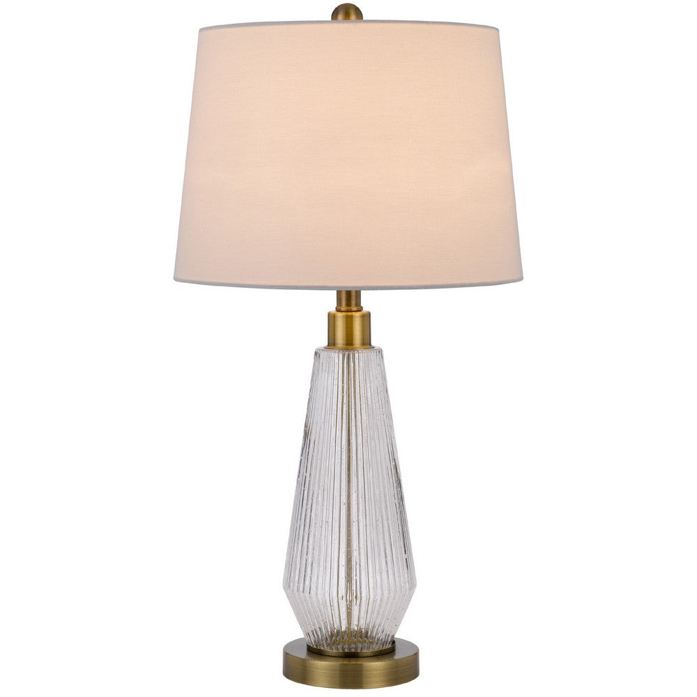 Table Lamp Set of 2 | Fluted Glass Base | Antique Brass | Off White Shade