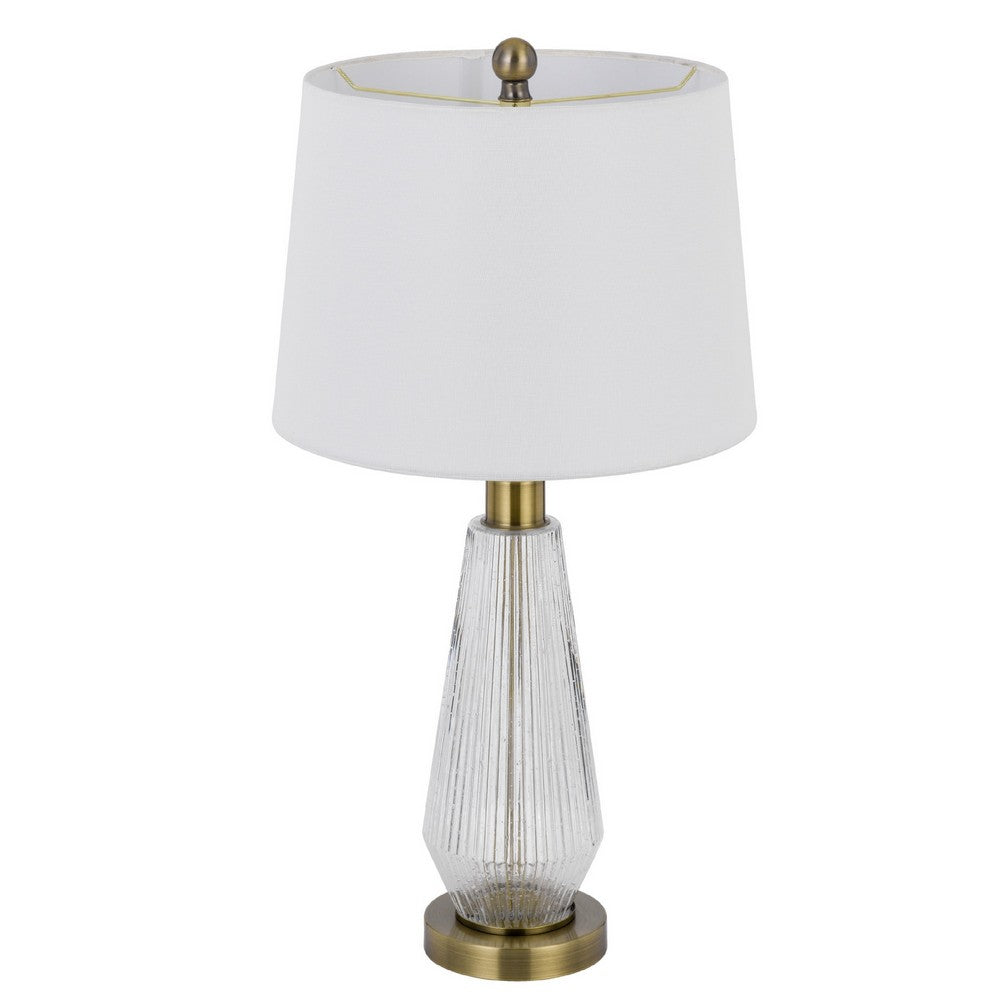 Table Lamp Set of 2 | Fluted Glass Base | Antique Brass | Off White Shade