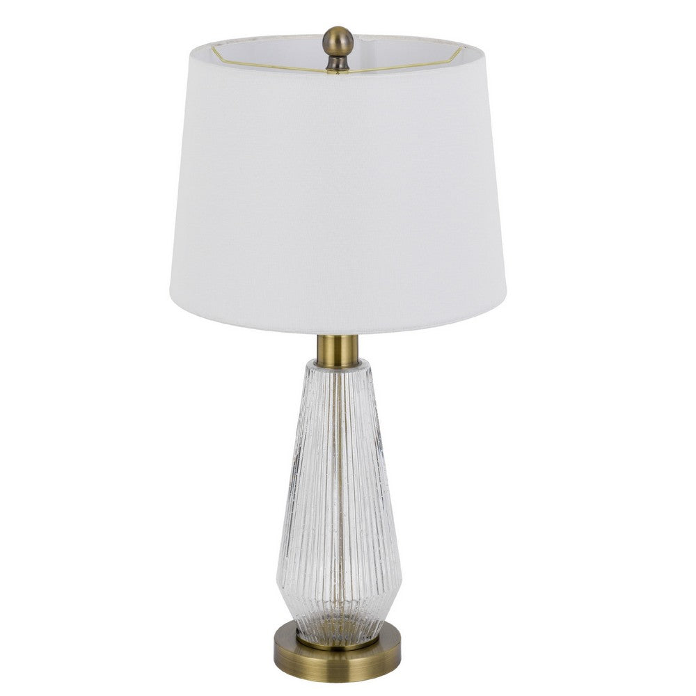 Table Lamp Set of 2 | Fluted Glass Base | Antique Brass | Off White Shade