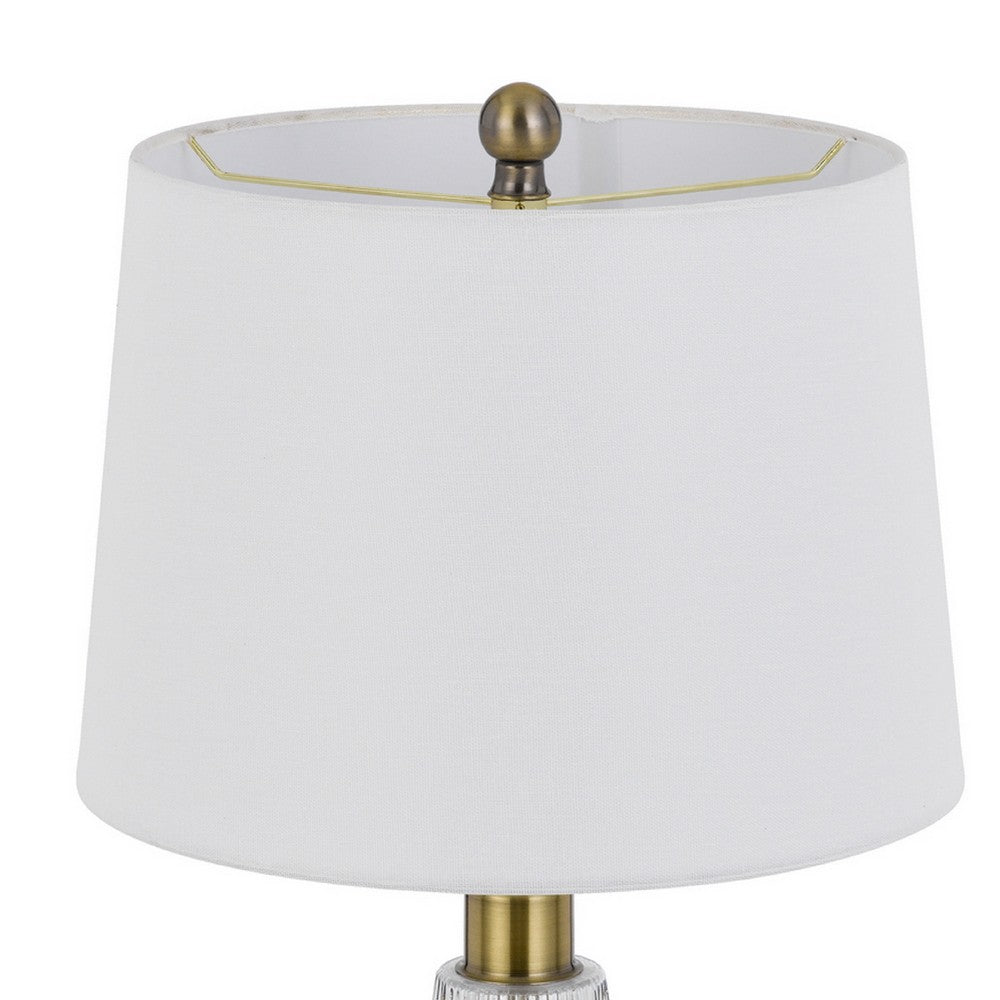 Table Lamp Set of 2 | Fluted Glass Base | Antique Brass | Off White Shade