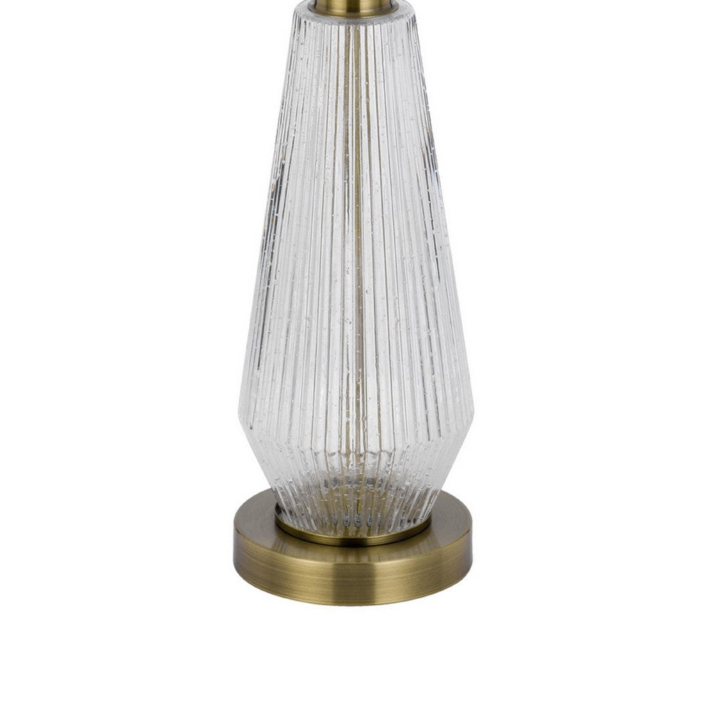 Table Lamp Set of 2 | Fluted Glass Base | Antique Brass | Off White Shade