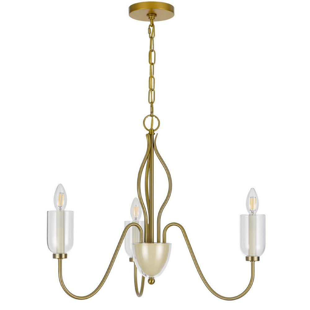 5 Light Candelabra Chandelier with Glass Shades | 32" Antique Brass